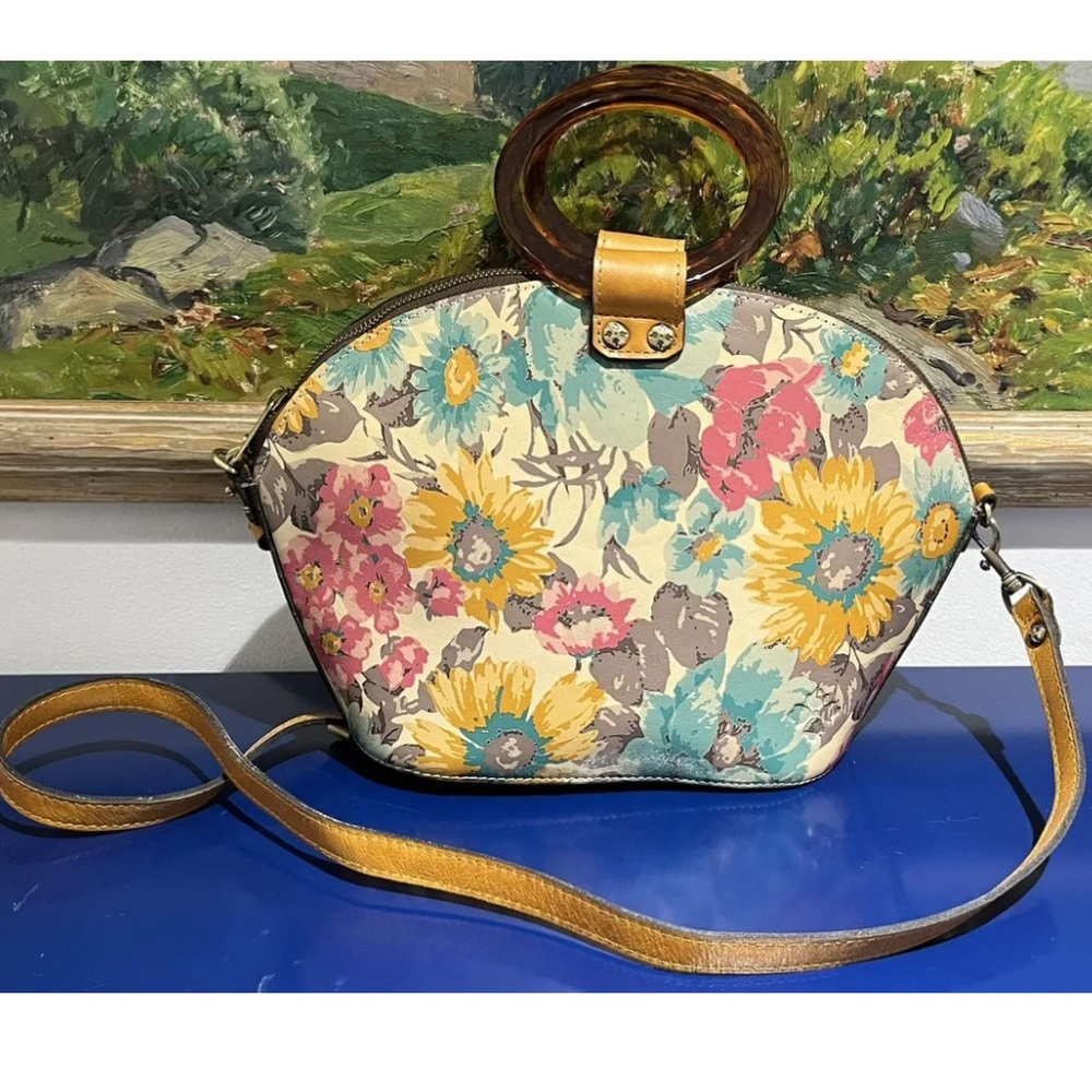 Patricia Nash Floral Meldola First Bloom Leather Purse Bag Brown Pink Green